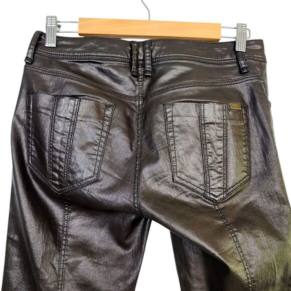 Burberry Britt Pants 28 Brown Waxed Skinny Ankle Low Rise Cuffed Trousers - Picture 4 of 13